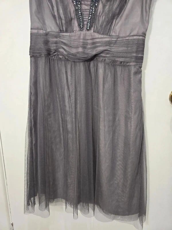 Monsoon Grey/Silver Satin Tulle Jewels Neckline Vintage Dress