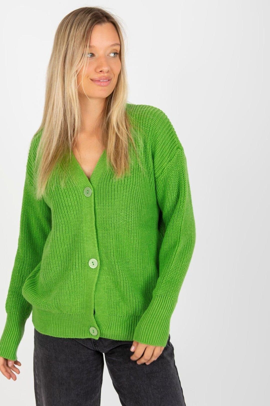 Love Lace Love Lace Women's Button Front Long Sleeve Sweater in Green