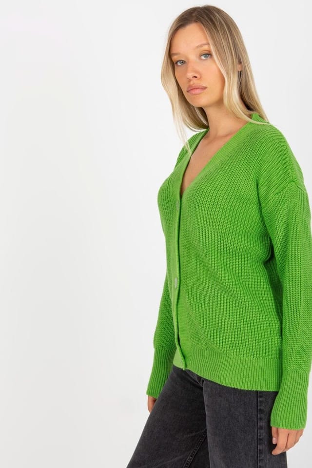 Love Lace Love Lace Women's Button Front Long Sleeve Sweater in Green - 3