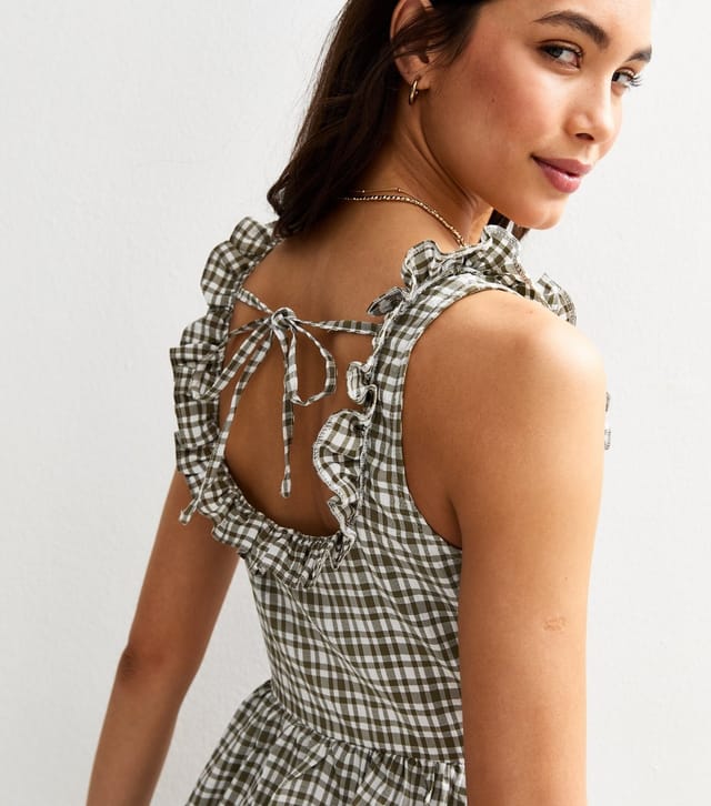 New Look Women's Green Check Print Strappy Corset Midi Dress New Look - 2