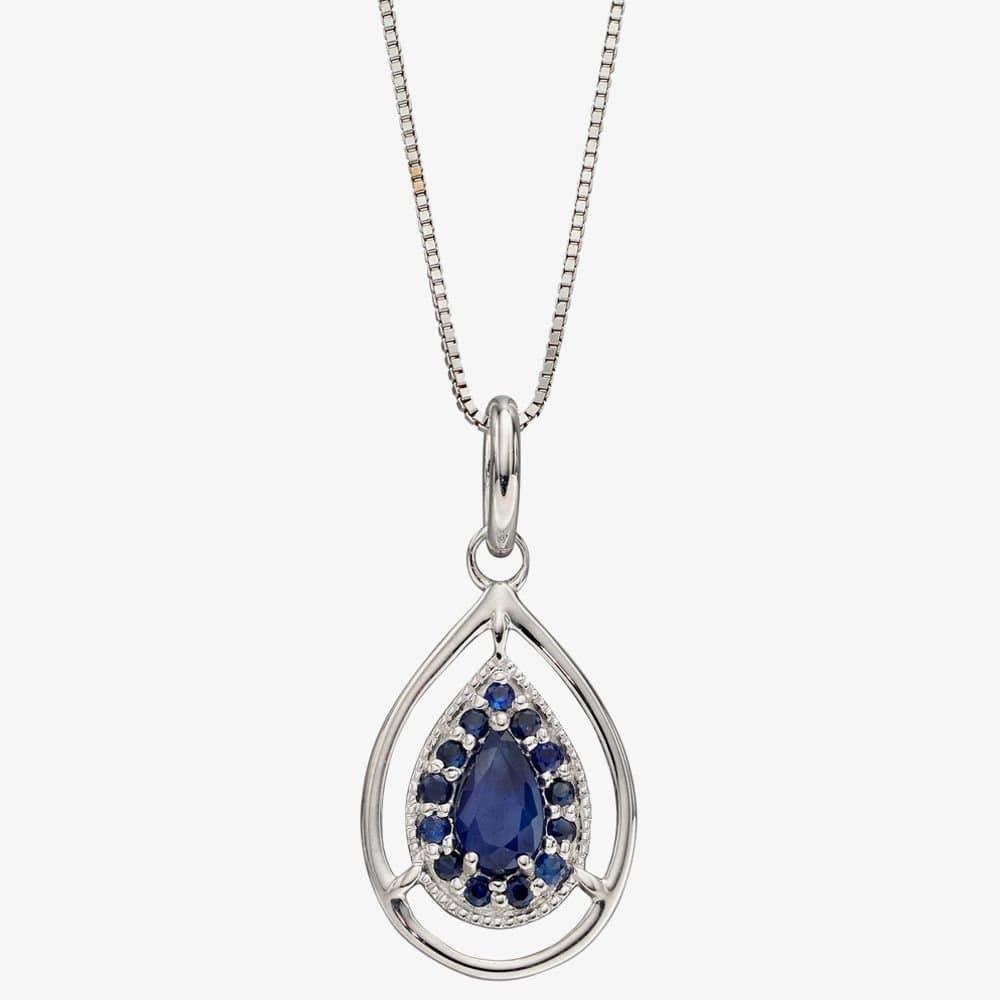 T.H.Baker T.H.Baker Blue Sapphire Teardrop Necklace in White Gold