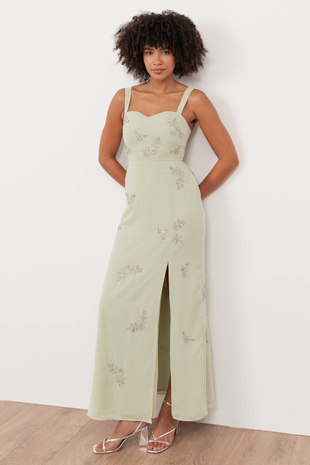 Maya Deluxe Maya Deluxe Women's Embellished Strappy Maxi Dress in Light Green - 4
