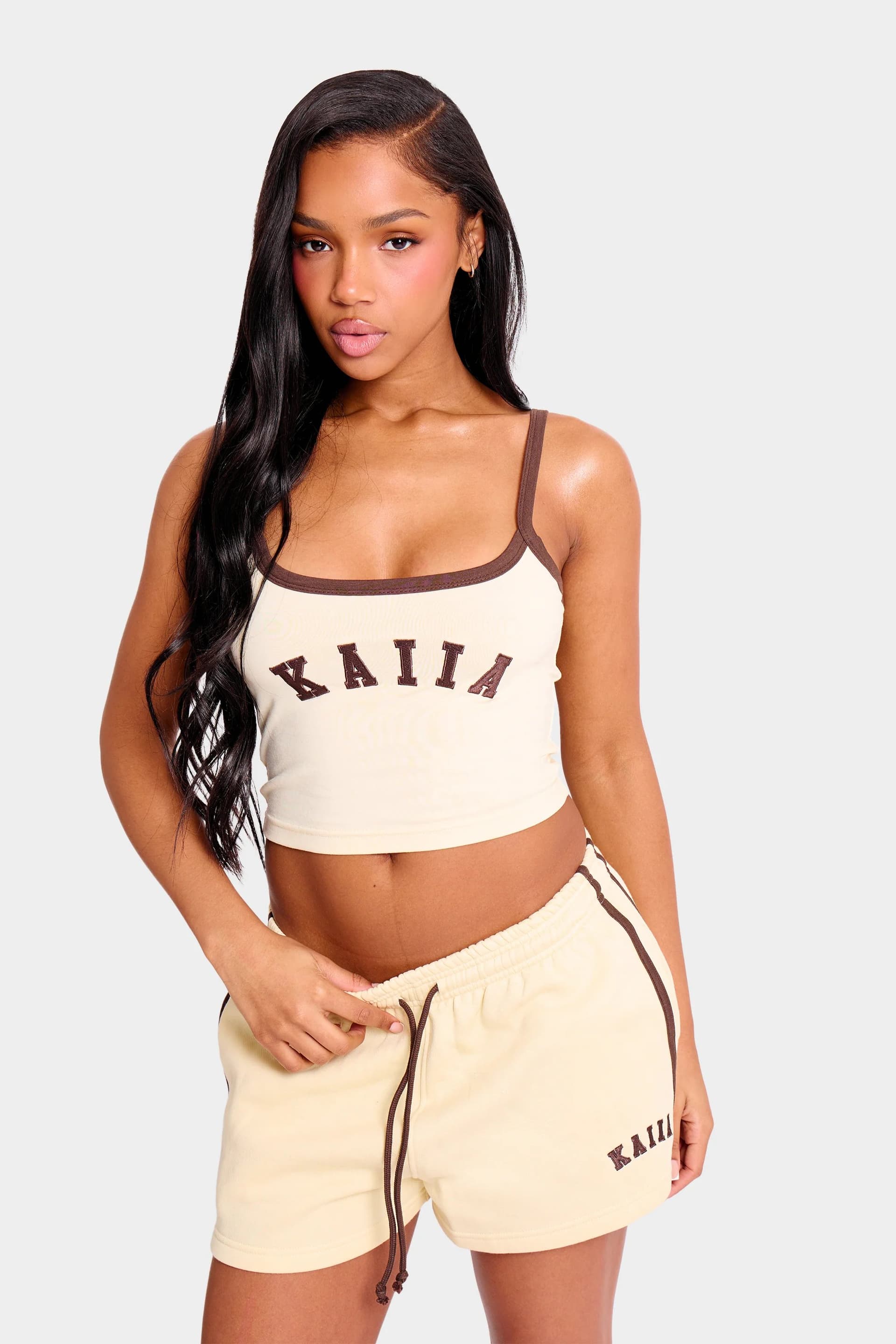 Kaiia Kaiia Contrast Cami Top Butter Yellow & Brown