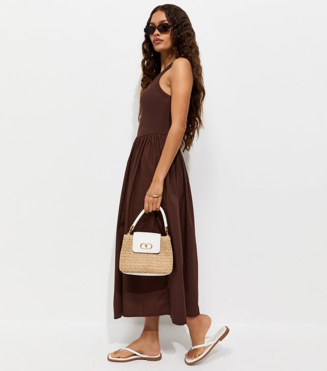 New Look Women's Petite Dark Brown Cotton 2 In 1 Poplin Midi Dress New Look - 3
