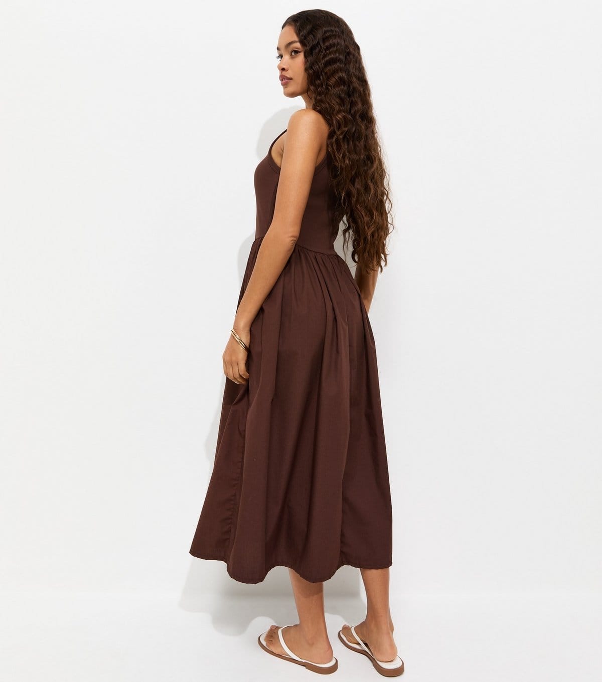 New Look Women's Petite Dark Brown Cotton 2 In 1 Poplin Midi Dress New Look - 4