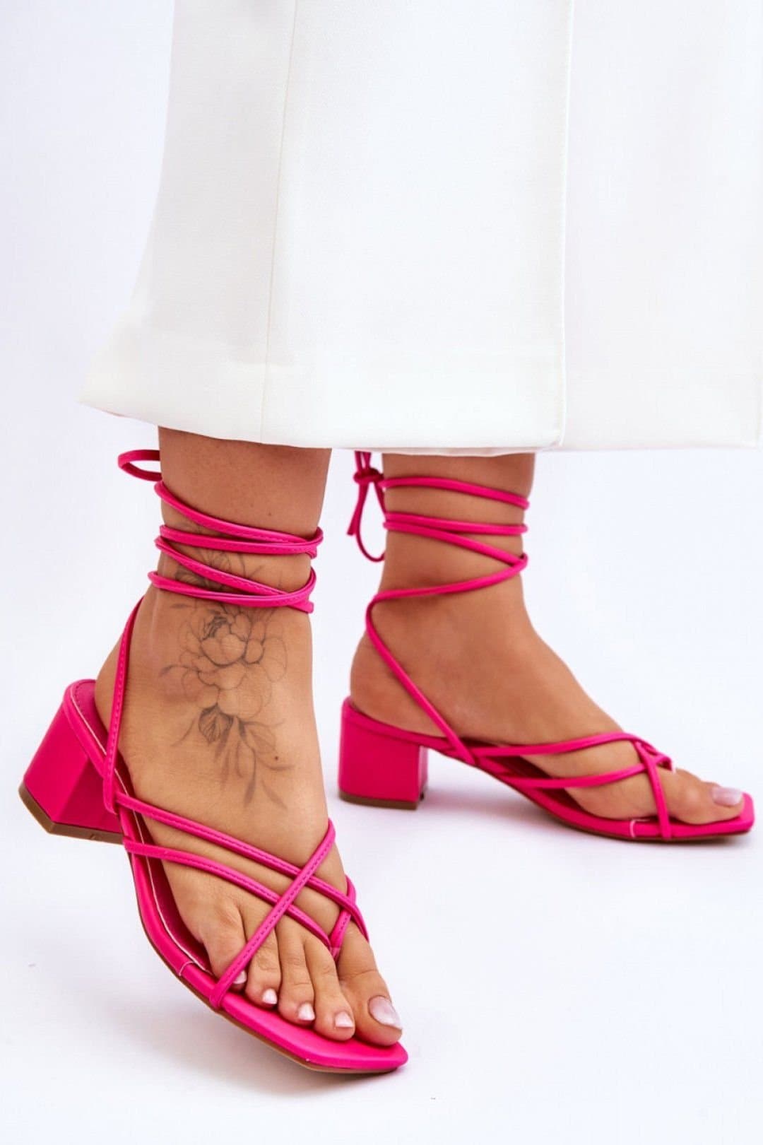 Love Lace Love Lace Fuchsia Strappy Square Toe Sandals With Calf Binding