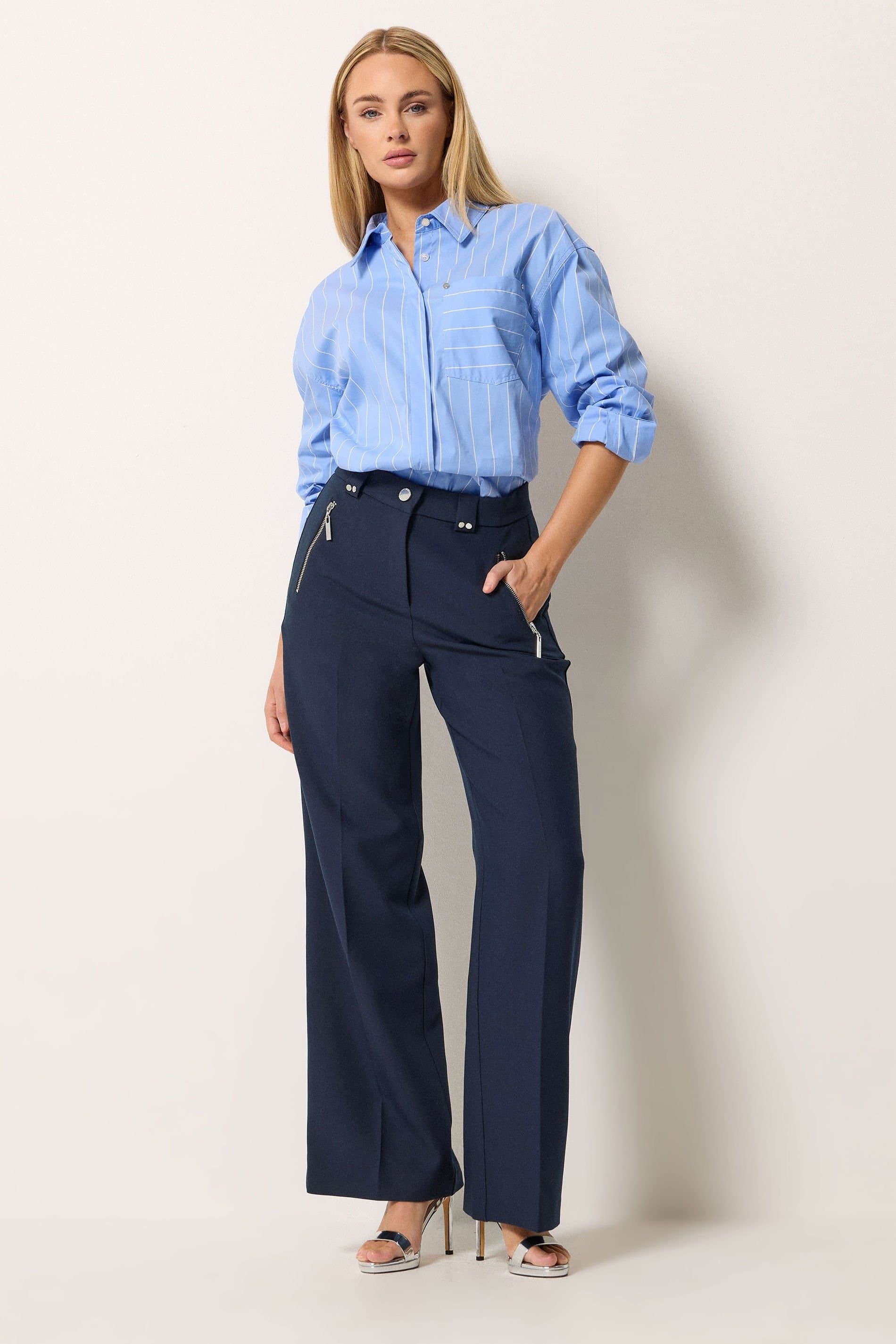 Star by Julien Macdonald Star by Julien Macdonald Women's Tailored Wide Leg Trousers in Dark Navy
