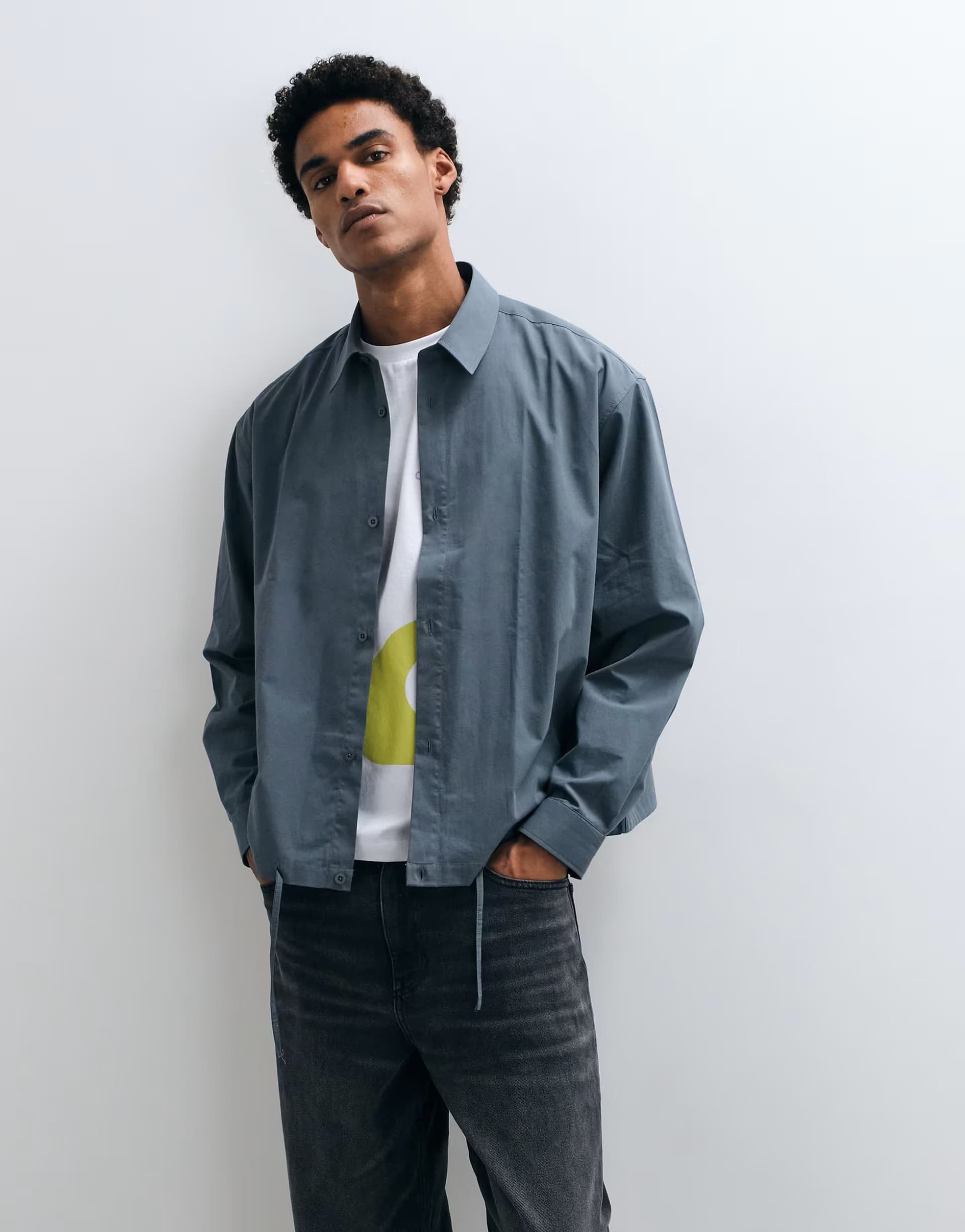 ASOS ASOS DESIGN boxy oversized poplin shirt with drawcord hem in grey
