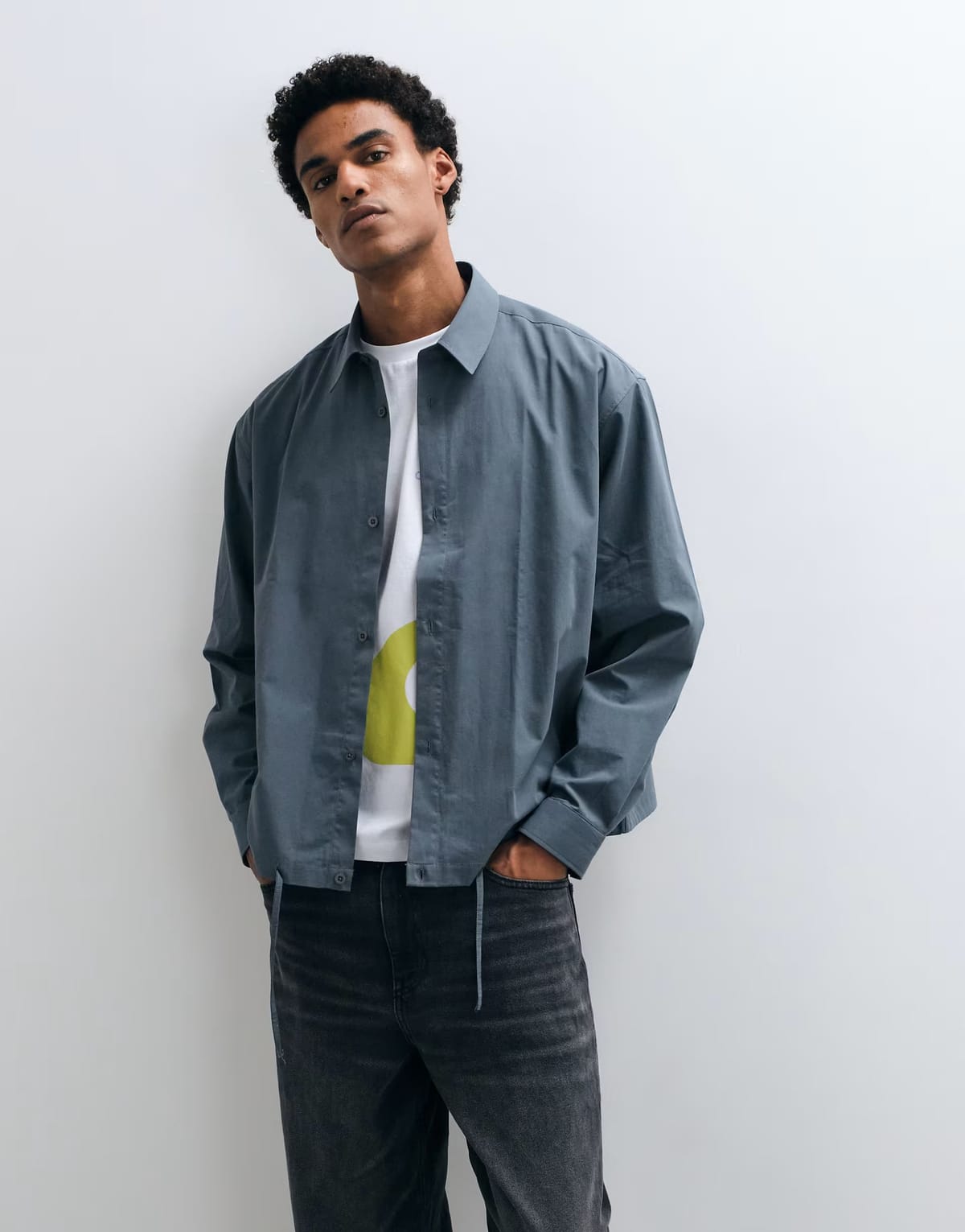 ASOS ASOS DESIGN boxy oversized poplin shirt with drawcord hem in grey - 1