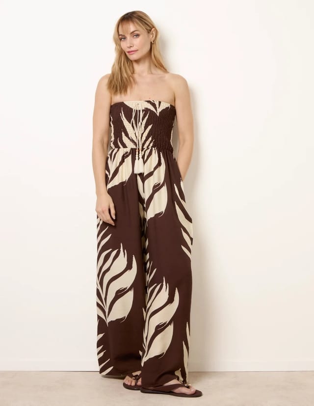 Blue Vanilla Printed Bandeau Tie Neck Shirred Jumpsuit - 3