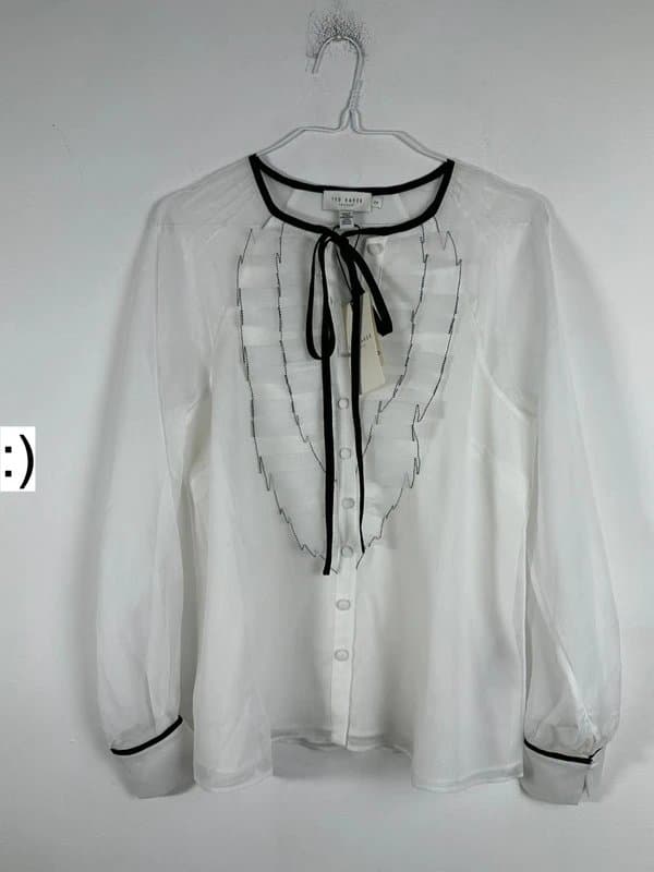 Ted Baker Ted baker blouse chiffon ivory black tuxedo style size 2 UK 10 new BNWT