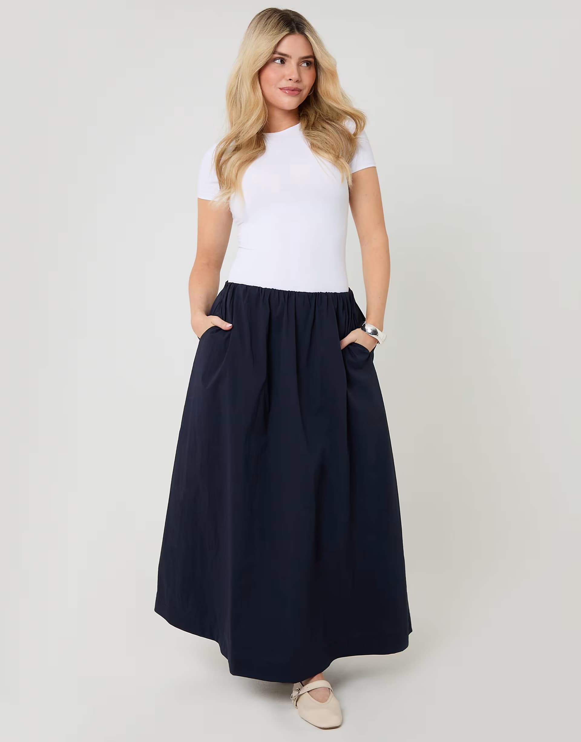 ASOS Threadbare Gathered waist maxi skirt in navy