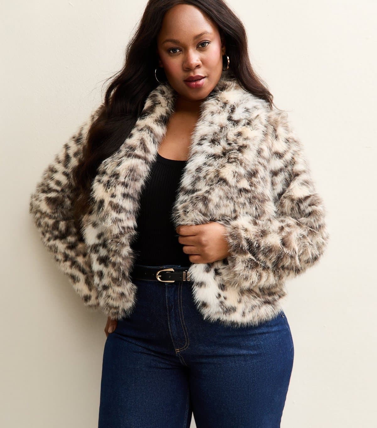 New Look Women's Plus Size Brown Animal Print Faux Fur Jacket Curves New Look