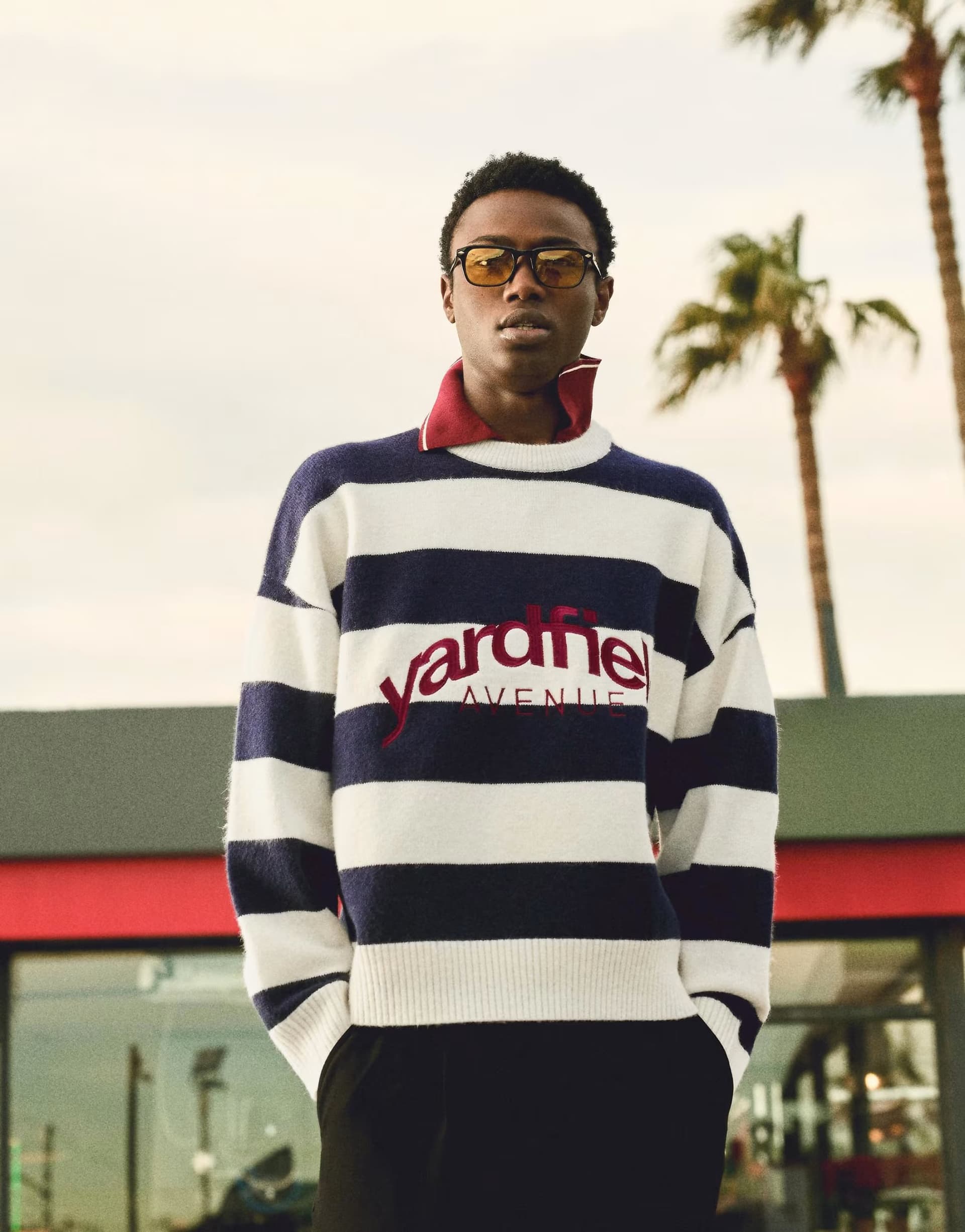 ASOS Bershka Embroidered striped round neck jumper in blue