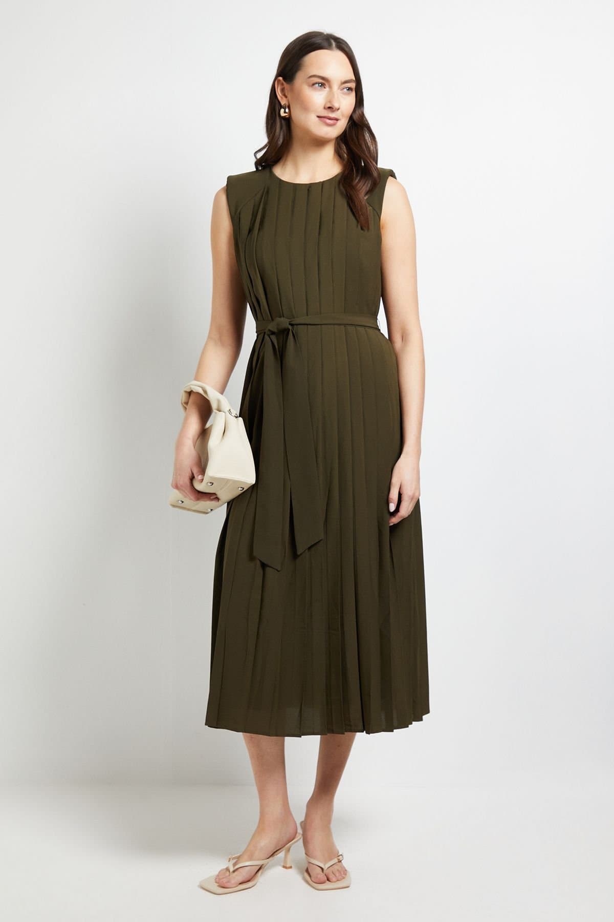 Principles Principles Women's Pleated Midi Dress in Olive
