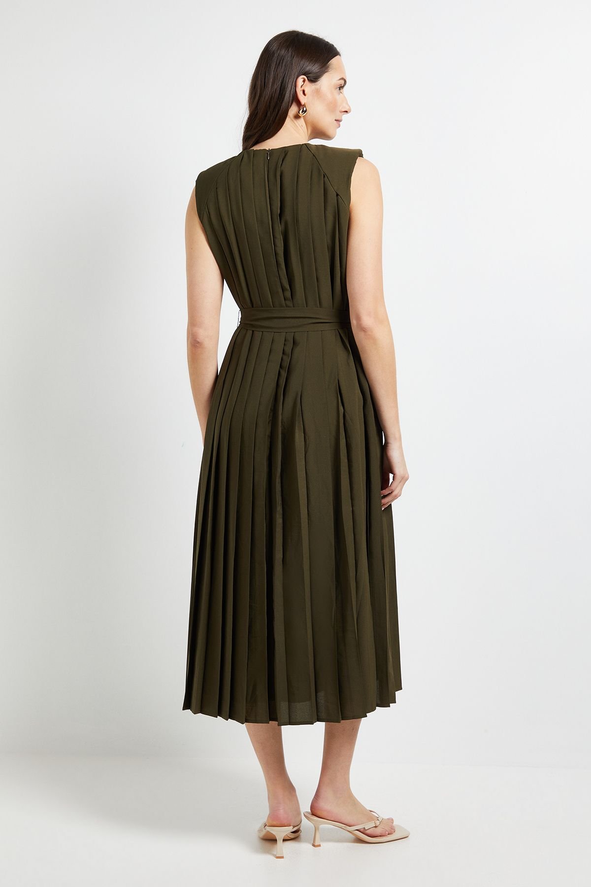 Principles Principles Women's Pleated Midi Dress in Olive - 3