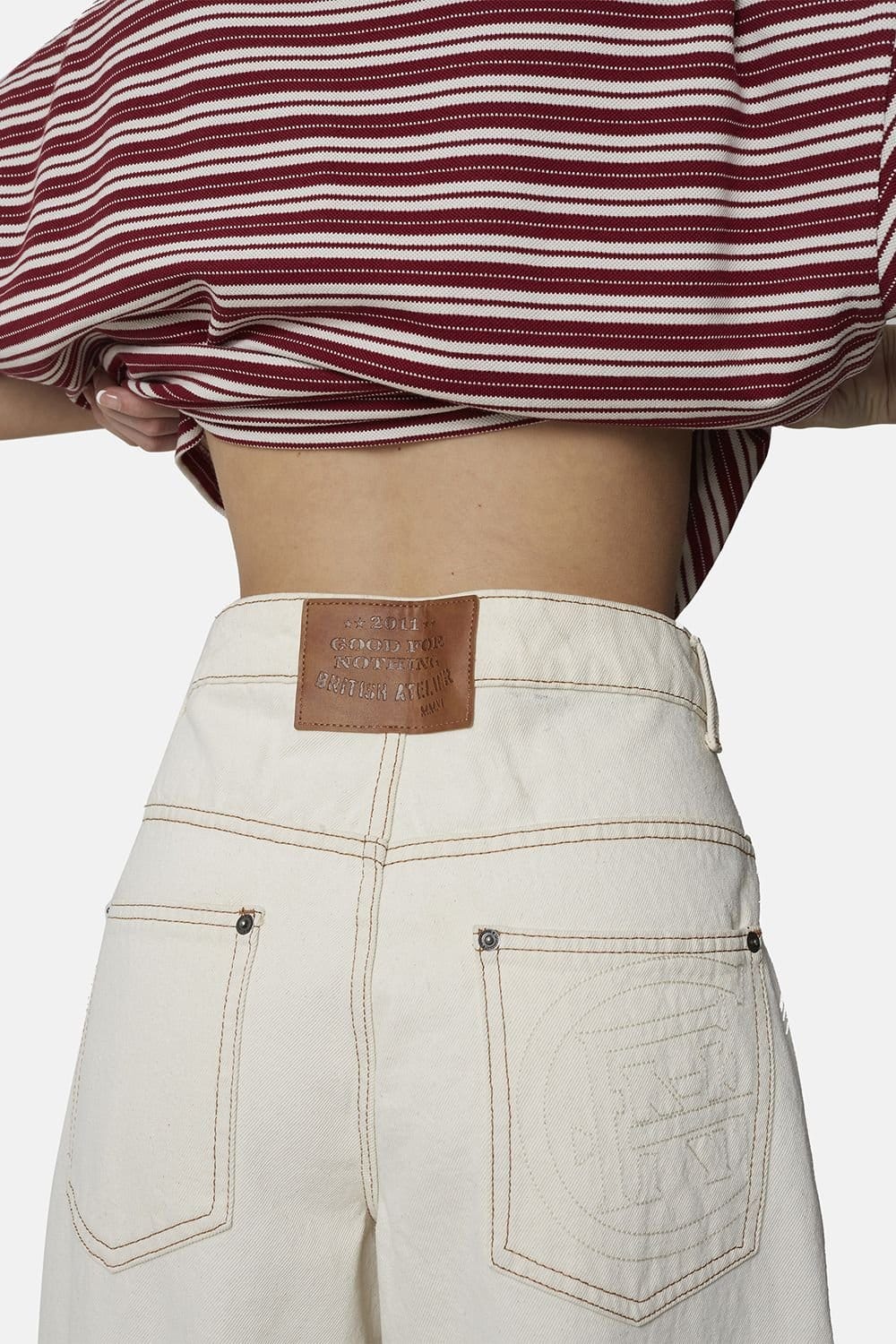 Good For Nothing Good For Nothing Women's Baggy Fit Denim Jean with Monogram Stitching in Ecru - 4