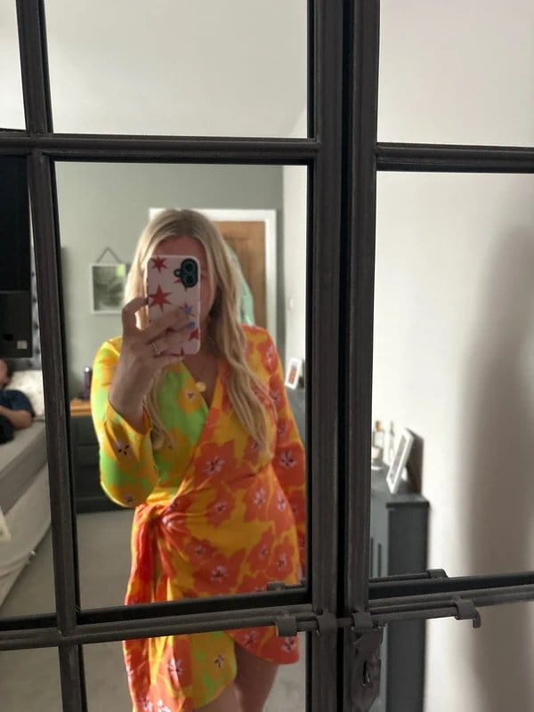 Never Fully Dressed Yellow & Orange Floral Satin Wrap Dress