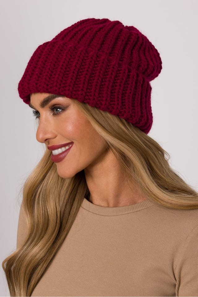 Love Lace Love Lace Women's Warm Ribbed Fold Edge Beanie Hat Soft Thick Yarn Casual Winter in Red - 3