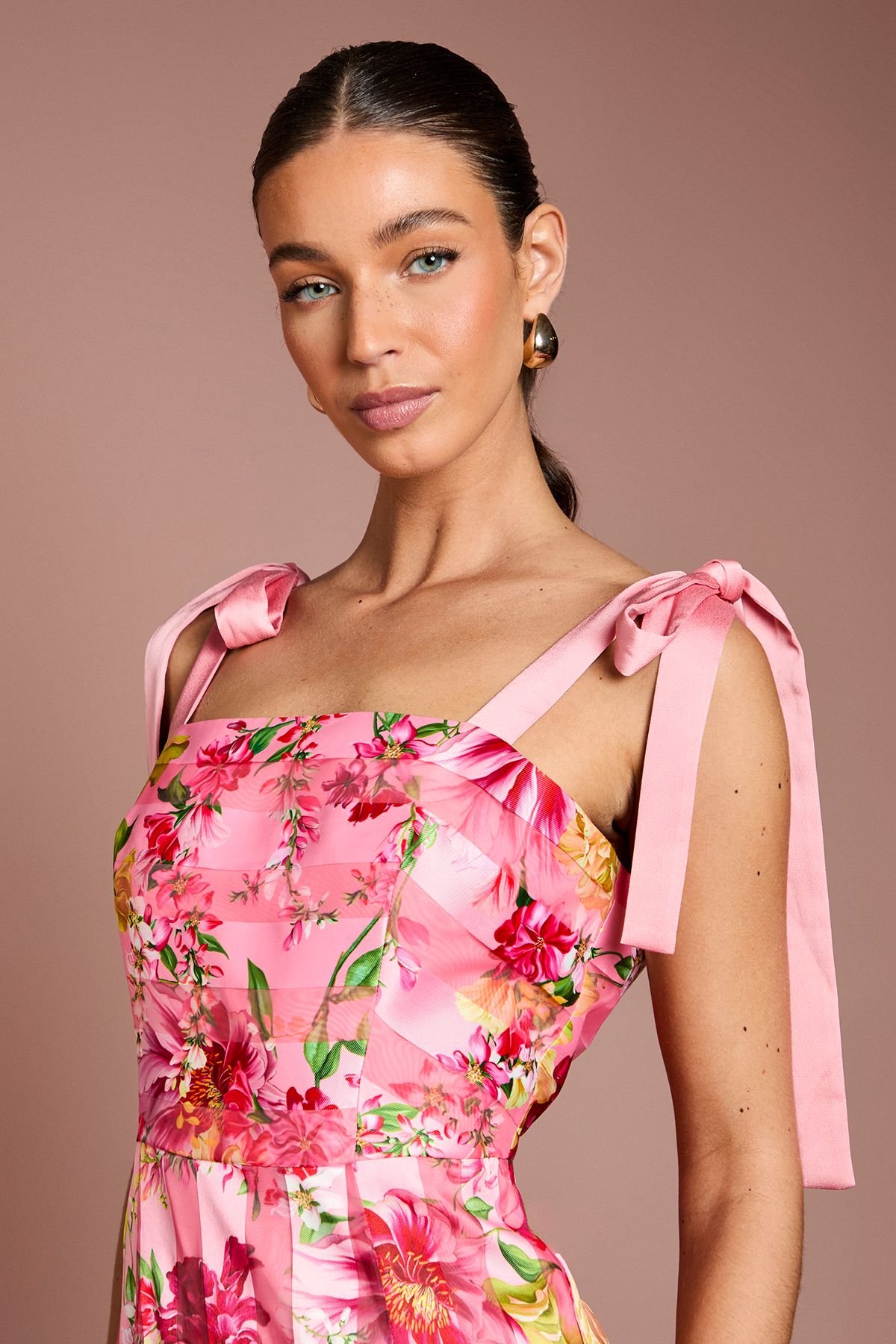 Coast Coast Women's Printed Organza Burnout Bow Shoulder Midi Dress in Pink - 4