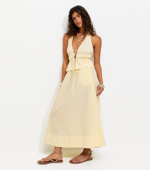 New Look Women's Light Yellow Cotton Poplin Circle Skirt New Look - 2