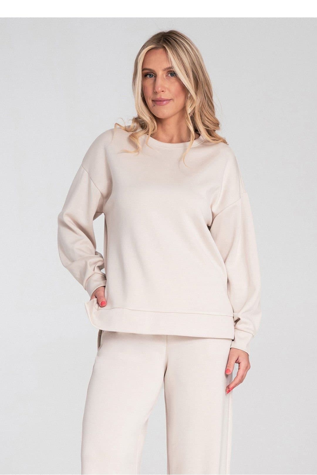 Love Lace Love Lace Women's Soft Long Sleeve Blouse with Side Slits in Beige