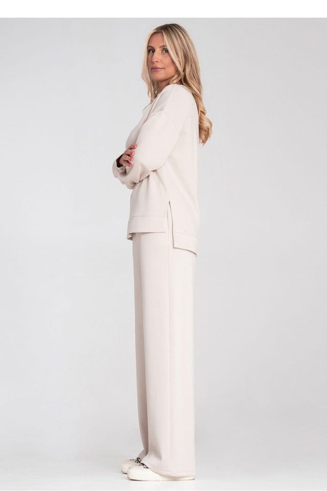 Love Lace Love Lace Women's Soft Long Sleeve Blouse with Side Slits in Beige - 2