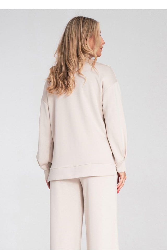 Love Lace Love Lace Women's Soft Long Sleeve Blouse with Side Slits in Beige - 3