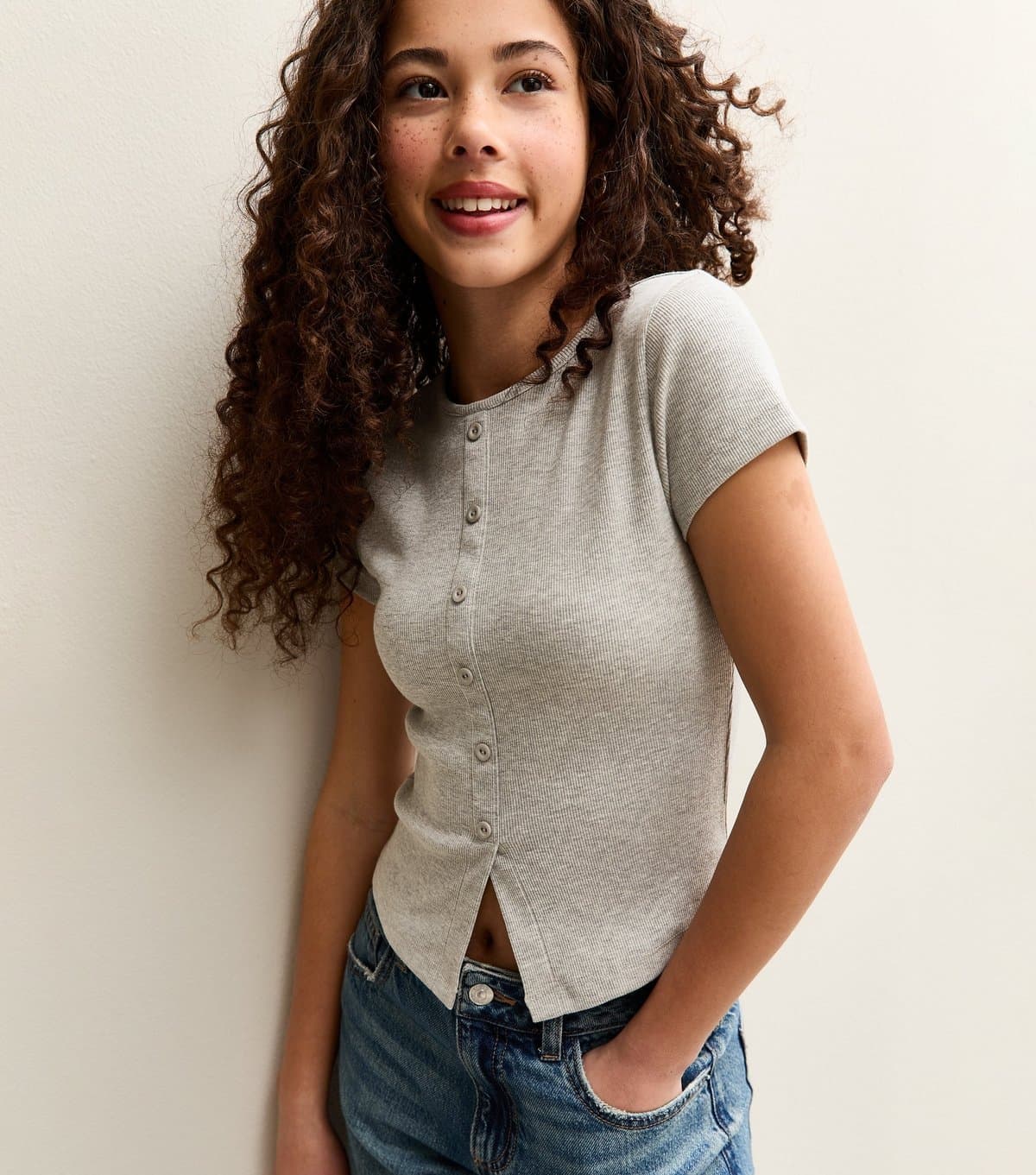 New Look New Look Grey Ribbed Baby Tee