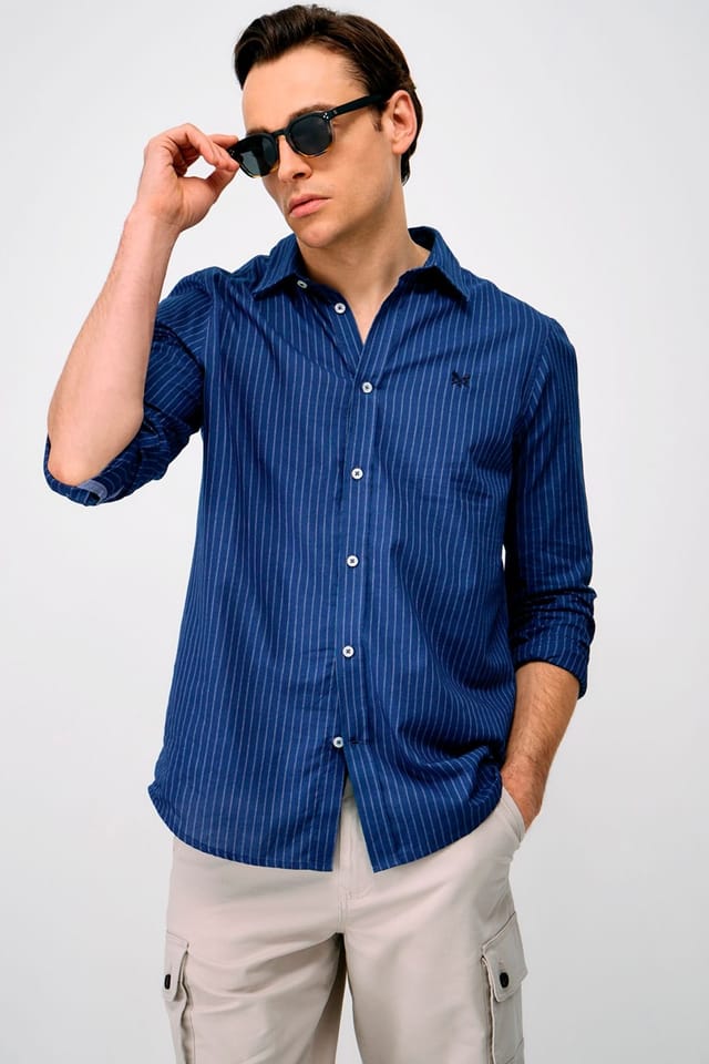 Debenhams Debenhams Men's Newport Stripe Shirt Broadcloth Indigo - 2