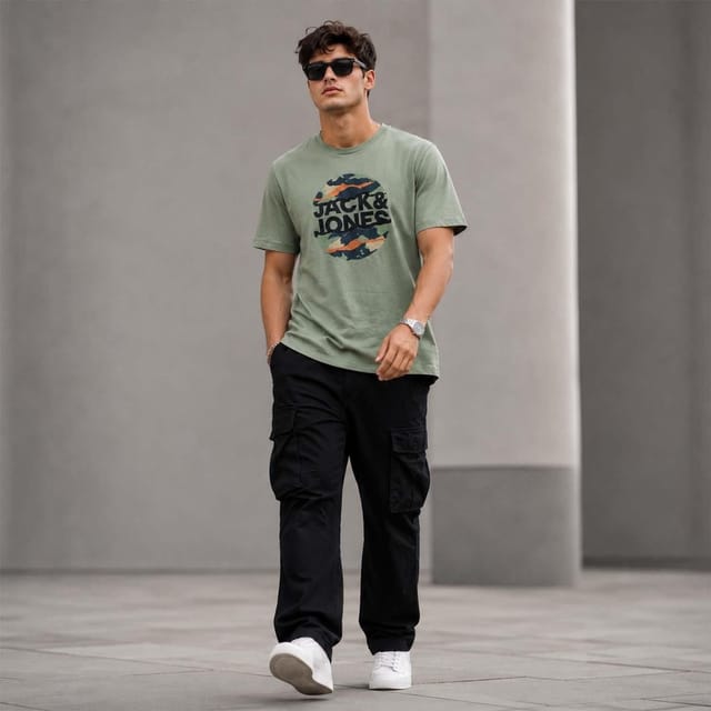 jack & jones Jack & Jones Men's Logo Tshirt, short sleeved casual crew neck, cotton[XS, Sea Spray] in Olive - 3