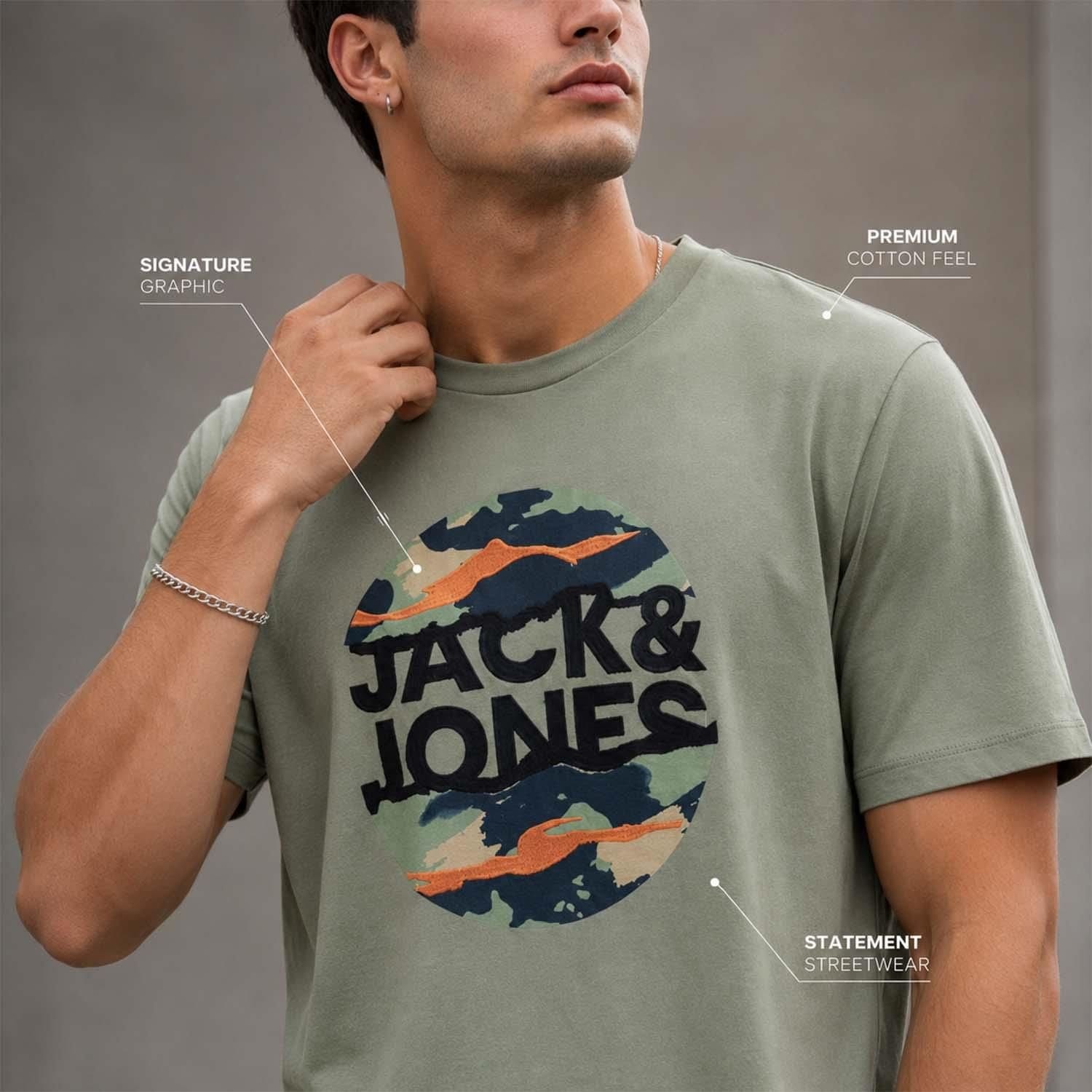 jack & jones Jack & Jones Men's Logo Tshirt, short sleeved casual crew neck, cotton[XS, Sea Spray] in Olive - 4