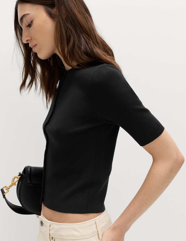 Marks & Spencer M&S Crew Neck Cropped Cardigan Black - 2