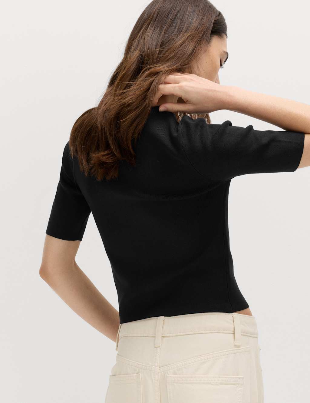 Marks & Spencer M&S Crew Neck Cropped Cardigan Black - 4