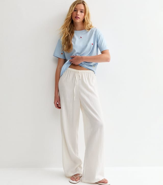 New Look Women's Blue Cotton Boxy Embroidered Fruit T-Shirt New Look - 3