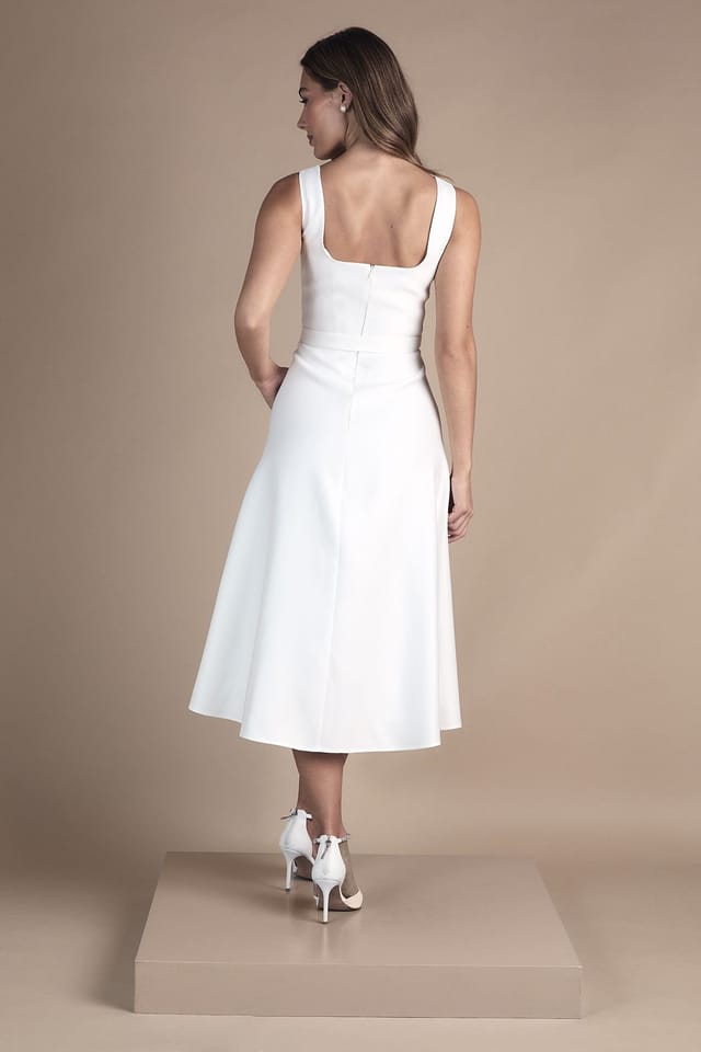 Coast Coast Women's Belted Twill Midi Wedding Dress in Ivory - 3