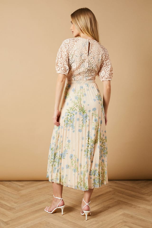 Oasis Oasis Women's Occasion Floral Lace Bodice Pleated Midi Dress in Ivory - 3