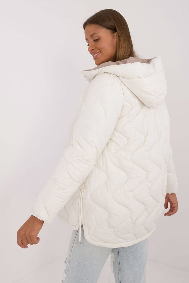Love Lace Love Lace Women's Quilted Hooded Zip Jacket for Autumn Winter in Off-White - 2