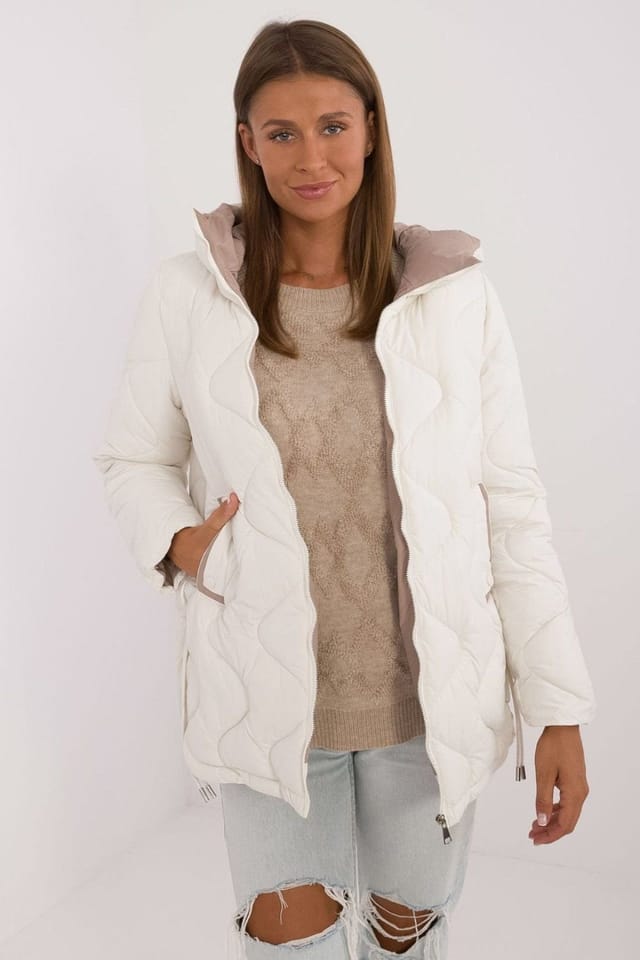Love Lace Love Lace Women's Quilted Hooded Zip Jacket for Autumn Winter in Off-White - 3