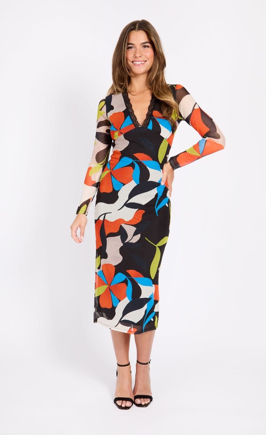 Little Mistress Little Mistress Women's Printed Mesh Midaxi Dress