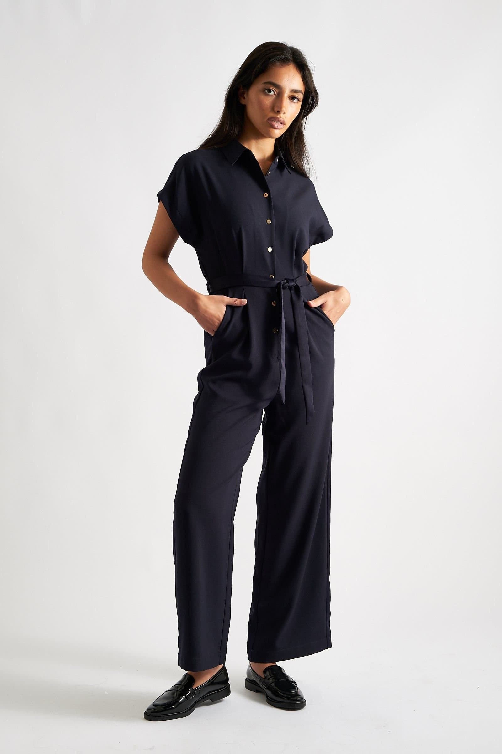Louche Louche Women's Angie Satin Back Crepe Jumpsuit - Navy in Blue