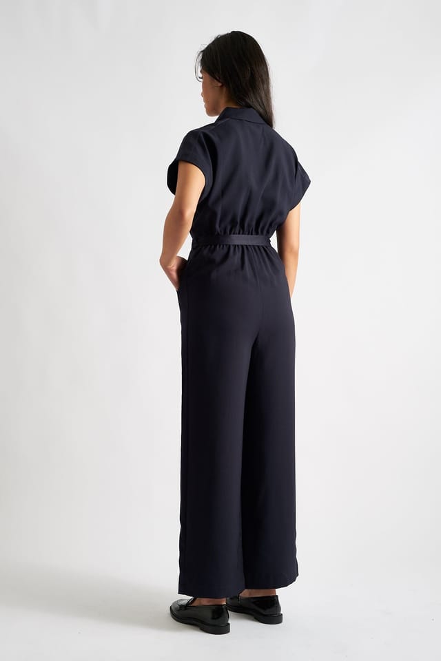 Louche Louche Women's Angie Satin Back Crepe Jumpsuit - Navy in Blue - 2