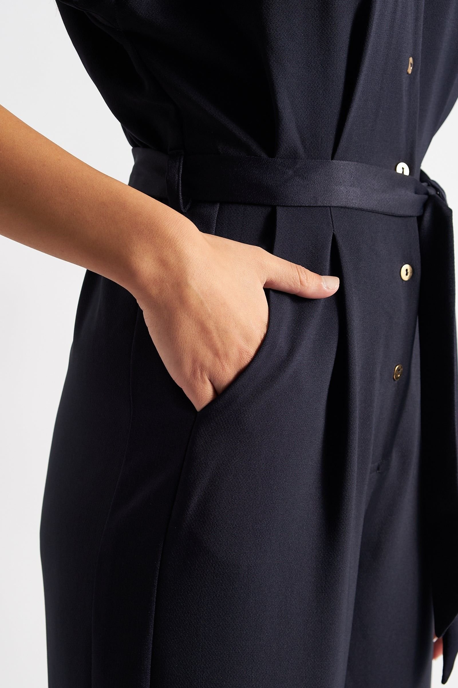 Louche Louche Women's Angie Satin Back Crepe Jumpsuit - Navy in Blue - 4