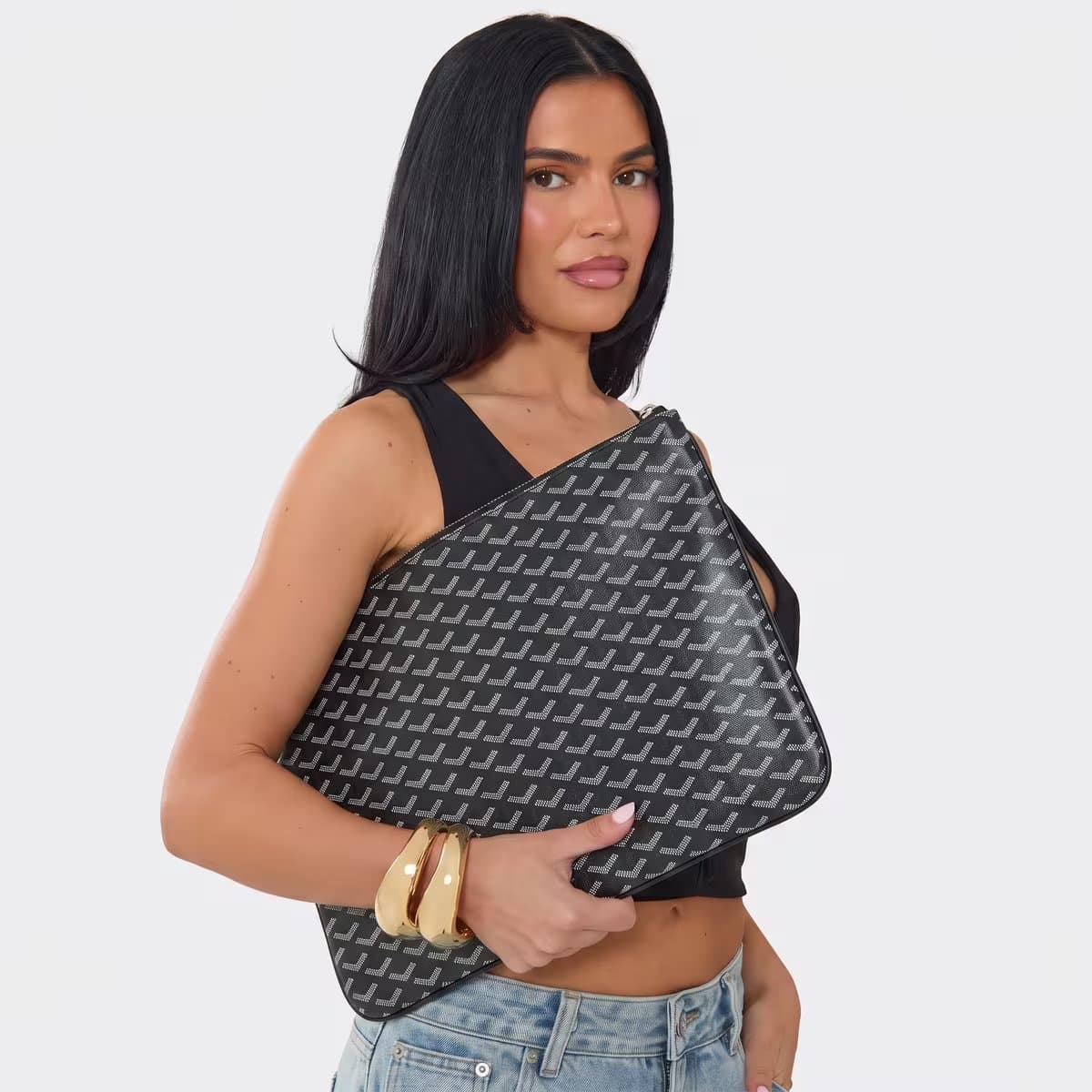 EGO Evean Pattern Detail Laptop Cover In Black Faux Leather, Women's Size UK 0