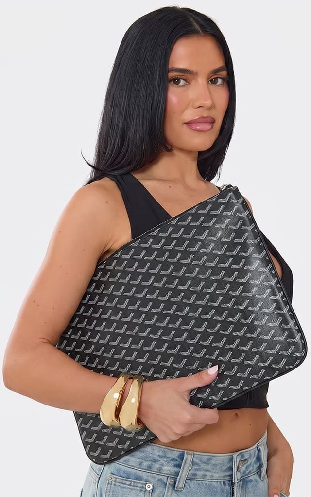 EGO Evean Pattern Detail Laptop Cover In Black Faux Leather, Women's Size UK 0 - 2
