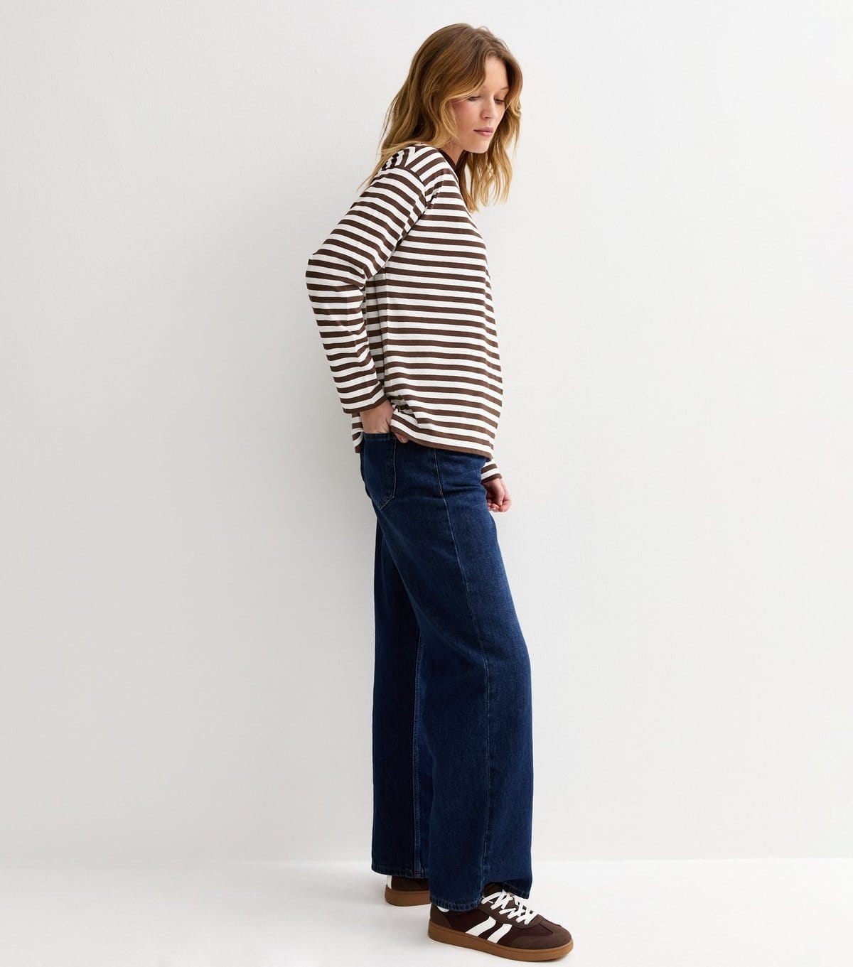 New Look Women's Brown Cotton Striped Long Sleeve Skater T-Shirt New Look - 3