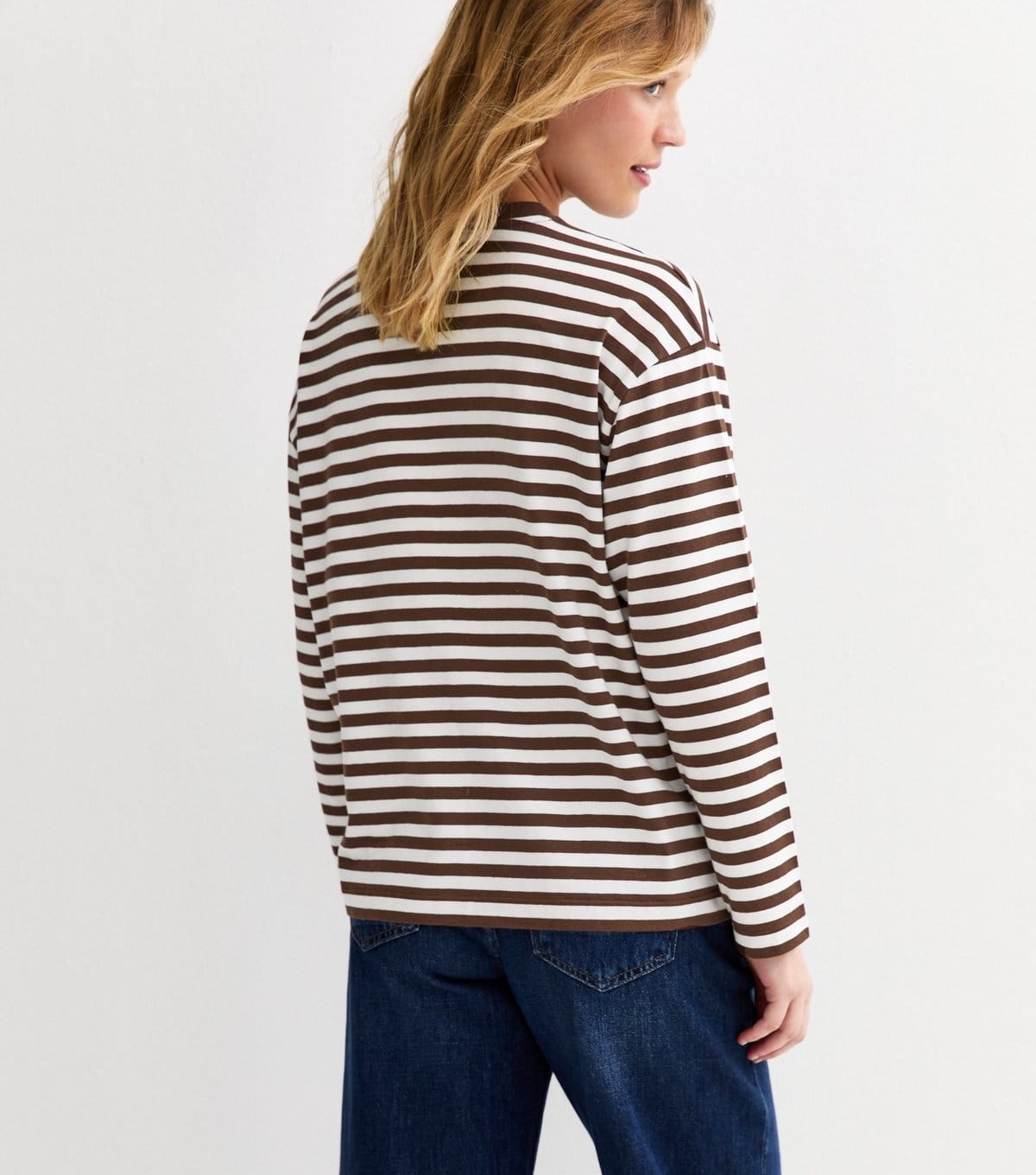 New Look Women's Brown Cotton Striped Long Sleeve Skater T-Shirt New Look - 4