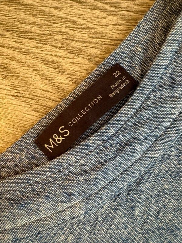 Marks & Spencer M&S linen Blue Chambray Sleeveless Shift Dress UK 22 Denim Look
