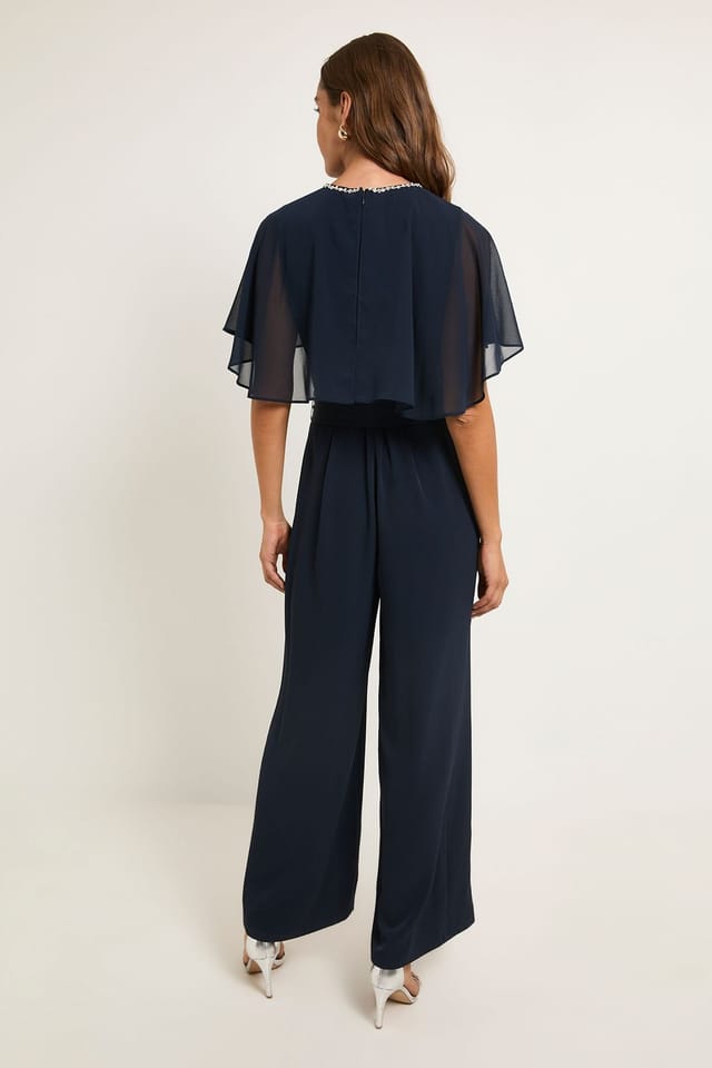 Wallis Wallis Women's Cape Sleeveless Jumpsuit in Navy - 3