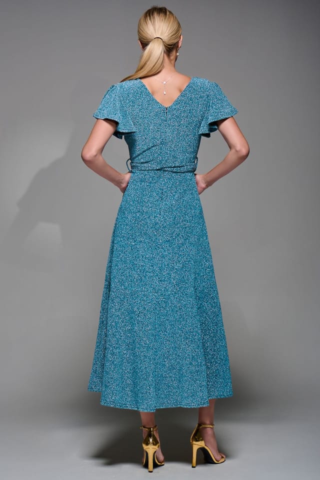 Jolie Moi Jolie Moi Women's Metalic Angel Sleeve Wrap Maxi Dress in Blue - 2